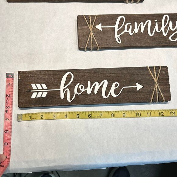 Faux Wood Home Decor Signs Family Love Home Arrows Hanging Tabs 13" x 3" - Picture 7 of 7